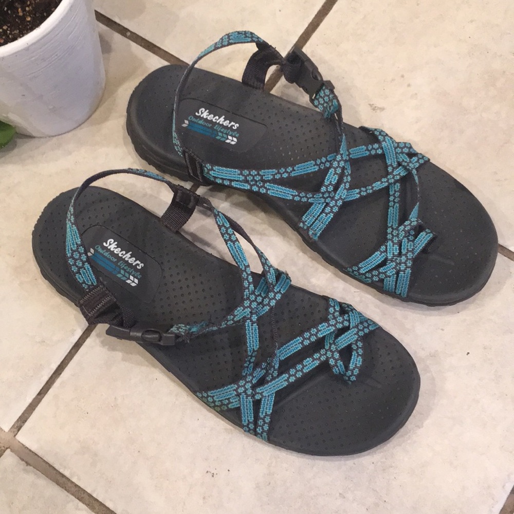 Comfy SKECHERS Teal Charcoal Outdoor Reggae Lifestyle Sandals 11
